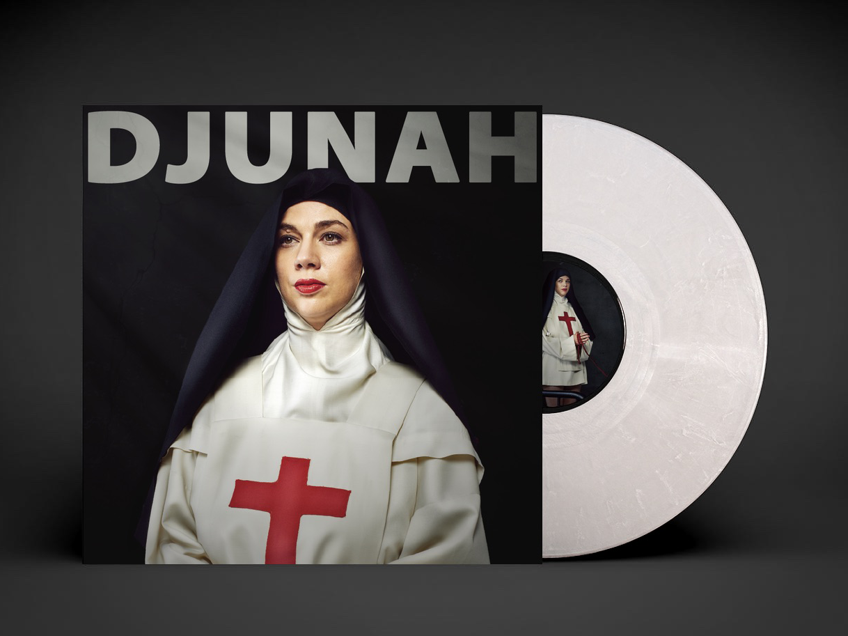 Djunah "Ex Voto" third pressing 12" vinyl LP on cool concrete, front cover, pressed by Smashed Plastic in Chicago, Illinois