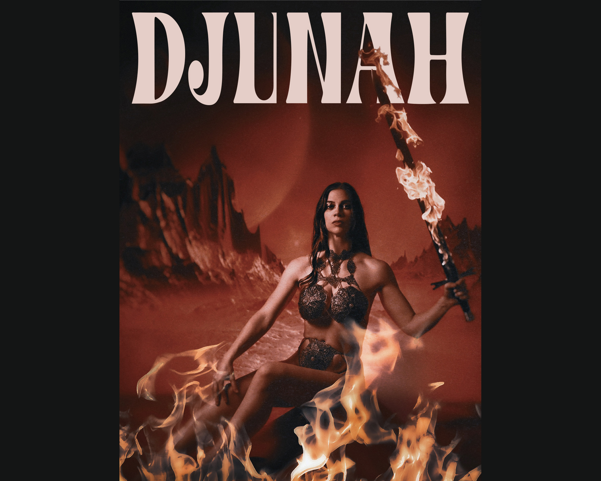 Djunah flaming sword 18x24 poster printed on dark gray Bella Canvas 100% cotton, photo by LightWitch / Courtney Brooke Hall
